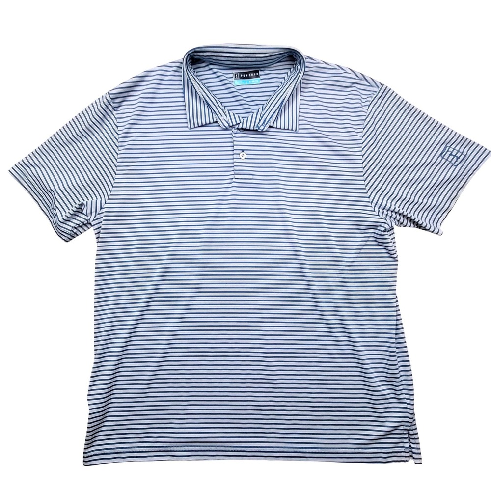 PGA Tour Mens XL Blue White Striped Performance Golf‎ Polo Shirt Short Sleeve